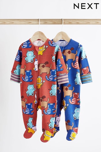 Red/Blue Footless 2 Way Zip Baby Sleepsuits 2 Pack (0mths-3yrs) (509723) | £15 - £17