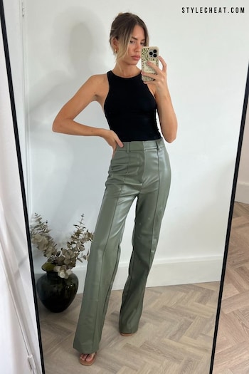 Style Cheat Green Alyssa PU Flare Trousers (509778) | £55
