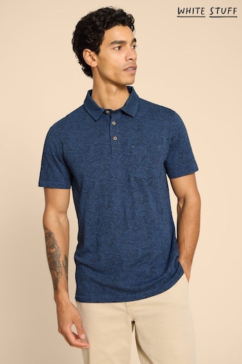 White Stuff Blue Waves Printed Polo Shirt (510043) | £35