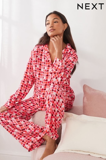 Pink Heart Satin Button Through Pyjamas (510074) | £38