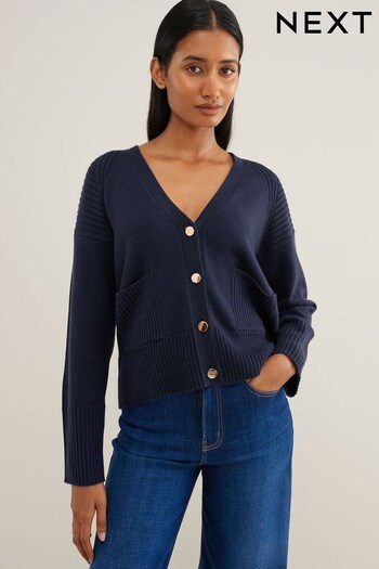 Navy Blue Cosy Gold Button Pocket Detail Cardigan (510194) | £29