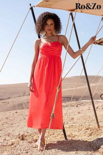 Ro&Zo Red Flame Strappy Linen Midi dress (510360) | £119