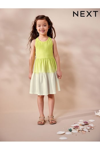 Lime Green Ombre Jersey Back Detail Tiered Dress (3-16yrs) (510457) | £9 - £14