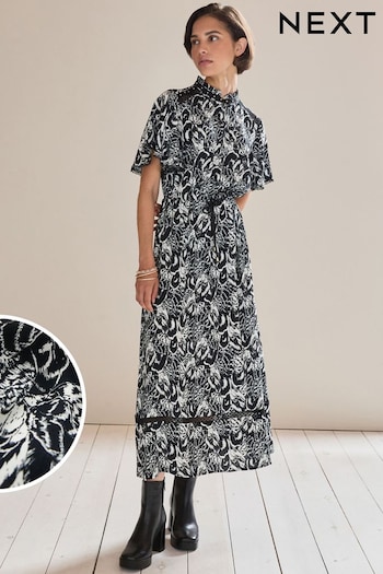 Feather Print Angel Sleeve Midi Dress (510476) | £48