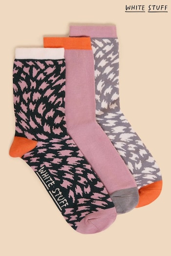 White Stuff Pink Brushstroke Ankle Socks 3 Pack (510708) | £15