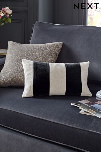 Black/White Stripe Rectangle Linford Velvet Cushion (510847) | £18