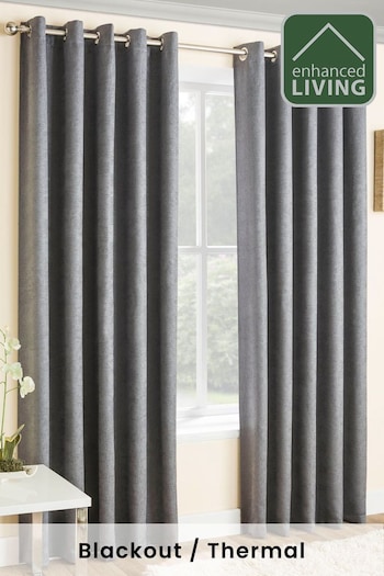 Enhanced Living Grey Vogue Ready Made Thermal Blackout Eyelet Curtains (510991) | £25 - £50
