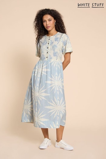 White Stuff Blue Pip Linen Blend Midi Dress (511040) | £85