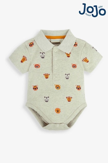 JoJo Maman Bébé Natural Safari Animals Embroidered Polo Shirt Body (511183) | £15