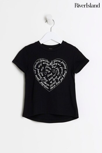 River Island Black Girls Heart Graphic T-Shirt (511185) | £6