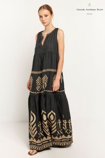 Greek Archaic Kori Sleeveless Linen Maxi Dress (511317) | £165