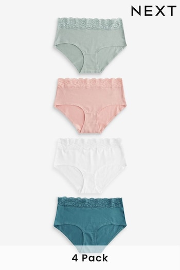 Green/Blush/White Midi Cotton and Lace Knickers 4 Pack (511360) | £17