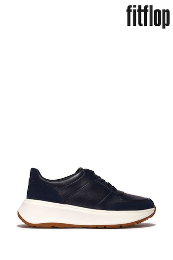 FitFlop Blue F-Mode Leather Sued Flatform Trainers (511435) | £120