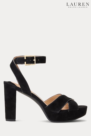 Lauren Ralph Lauren Black Sasha Suede Platform Sandals (511686) | £179