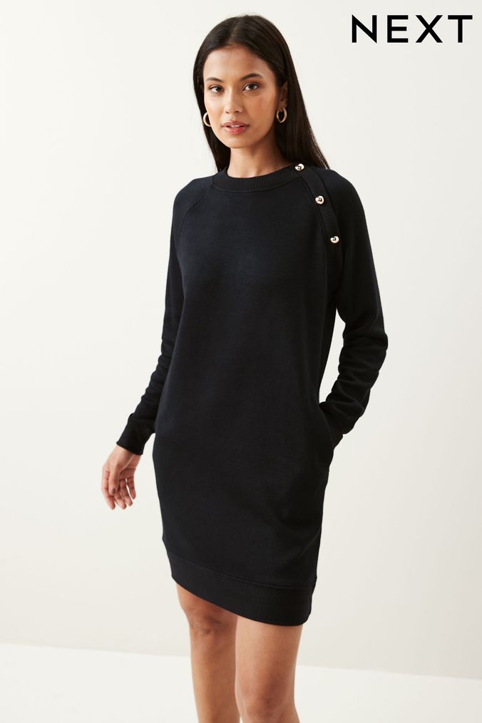 Black Soft Touch Cosy Zip Detail Jumper Dress (511762) | £38