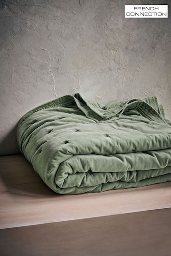 French Connection Sage Washed Velvet Quilted Bedspread (511820) | £175