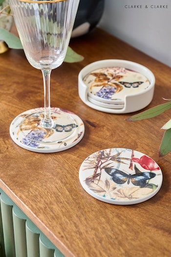 Clarke & Clarke Tropical Green & Natural Florence Set of 4 Coasters (512012) | £26