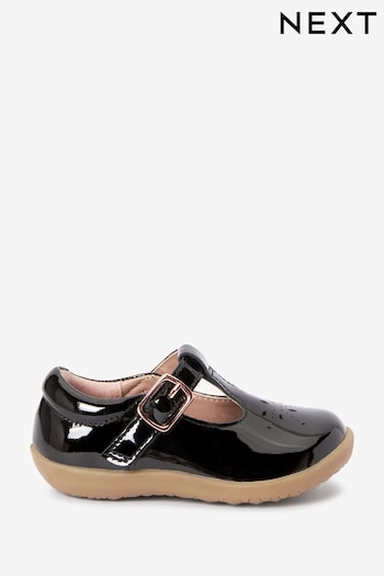 Black Patent Leather Wide Fit (G) First Walker T-Bar Shoes (512207) | £26