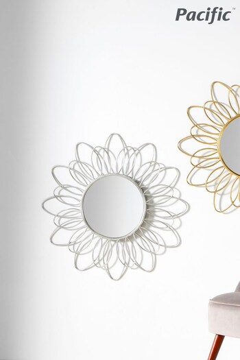 Pacific Silver Petal Design Round Wall Mirror (512248) | £100