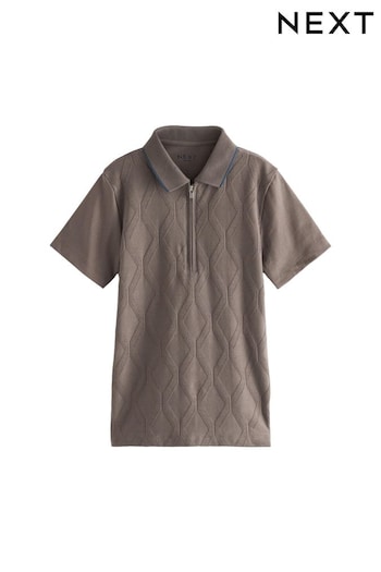 Mink Brown Textured Short Sleeve Polo wykonana Shirt (3-16yrs) (512314) | £14 - £19