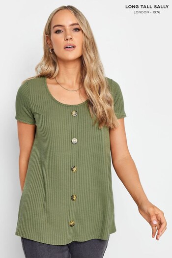 Long Tall Sally Green V-Neck Button Through T-Shirt (512471) | £24