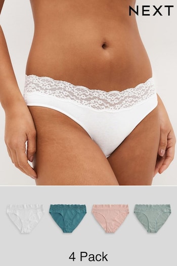 Green/Blush/White High Leg Cotton and Lace Knickers 4 Pack (512492) | £16