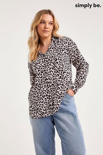 Simply Be Mono Aop Leopard Print White Shirt (512507) | £20