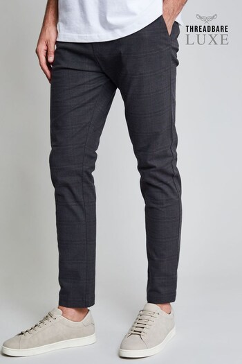Threadbare Black Luxe Check Chino Trousers with Stretch (512516) | £34