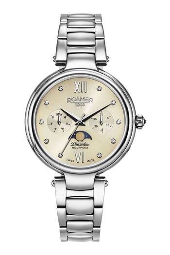 Roamer Ladies Silver Tone Dreamline Moonphase Diamond Watch (512789) | £340