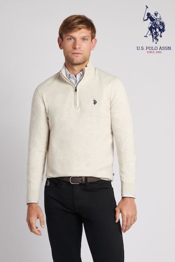 U.S. Polo Assn. Mens Grey Funnel Neck Quarter Zip Knit Sweatshirt (512956) | £70
