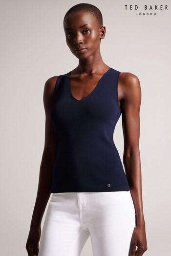 Ted Baker Josiiy Blue V-Neck Slim Fit Sleeveless Knit Top (513118) | £79