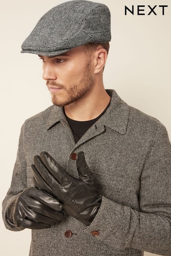 Grey/Black Texture Flatcap and Leather Gloves Set (513499) | £16