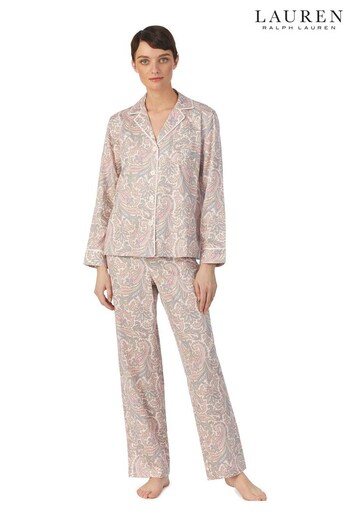Lauren Ralph Lauren Pink Sateen Long Sleeve Paisley Pyjamas Set (513521) | £119