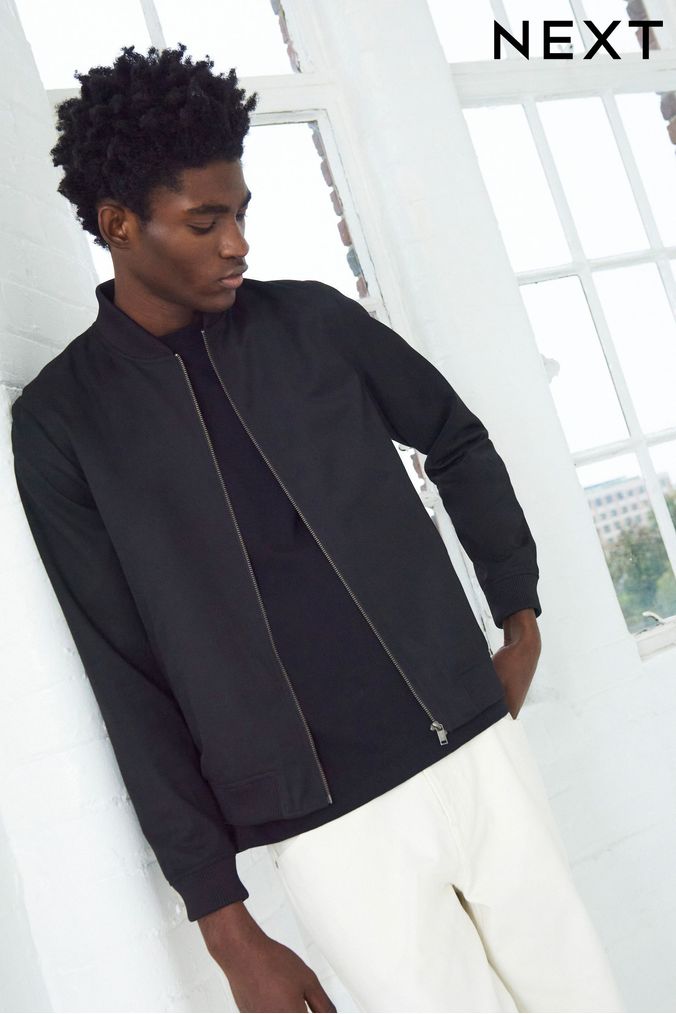 Mens smart sales black bomber jacket