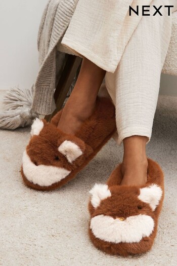 Brown Fluffy Fox Shoot Slippers (513708) | £20