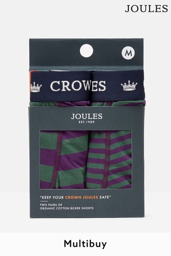 Joules Crown Joules Purple Stripe Cotton Boxer Briefs (2 Pack) (513741) | £19.95