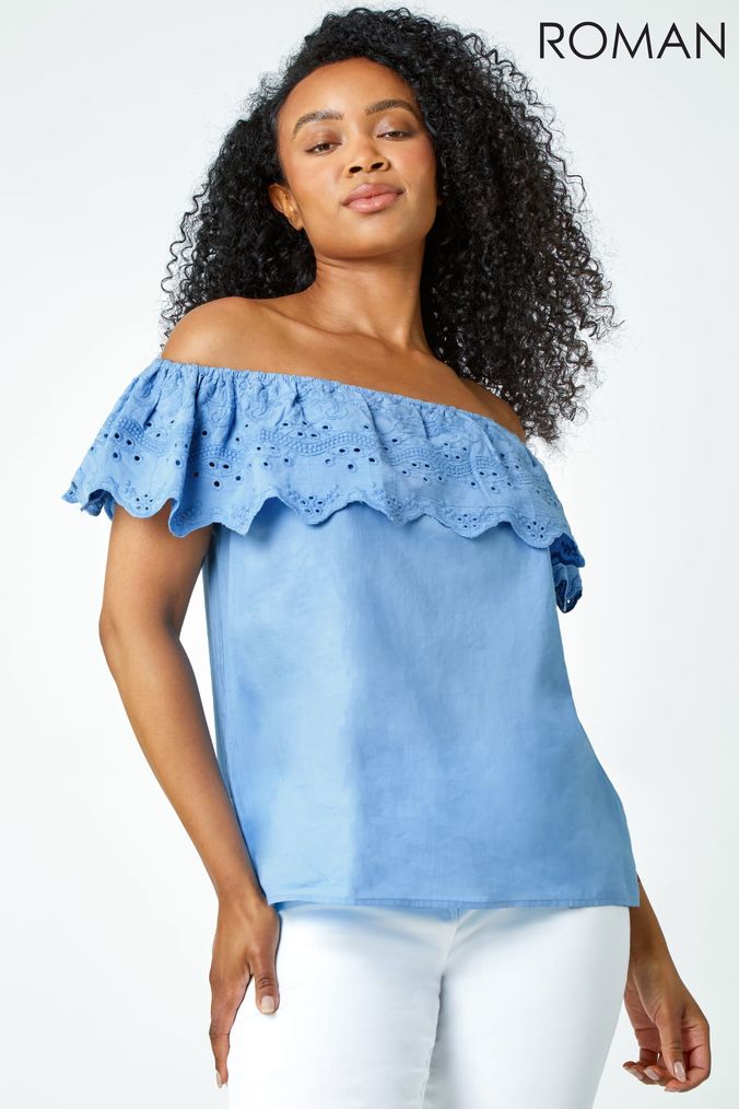 Blue discount bardot top