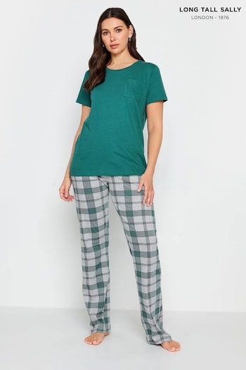 Long Tall Sally Green Check Wide Leg Pyjama Set (513905) | £24