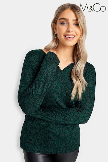 M&Co Green Notch Neck Long Sleeve Top (513918) | £27