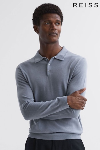 Reiss Porcelain Blue Trafford Merino Wool pouches Polo Shirt (513972) | £98