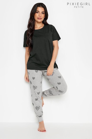 PixieGirl Petite Black Animal Heart Print Pyjama Set (513983) | £24