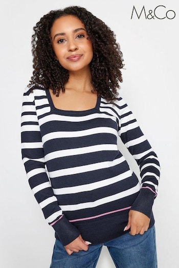 M&Co Navy Blue & White Petite Striped Jumper (514092) | £31