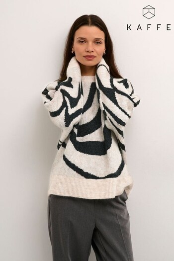Kaffe White Birthe Graphic Print Knitted Pullover Jumper (514156) | £65