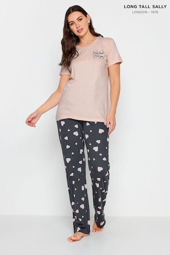 Long Tall Sally Pink Heart Print Wide Leg Pyjama Set (514234) | £24
