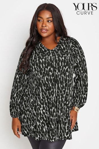 Yours Curve Black/Cream Balloon Sleeve Pleated Front Top (514406) | £26