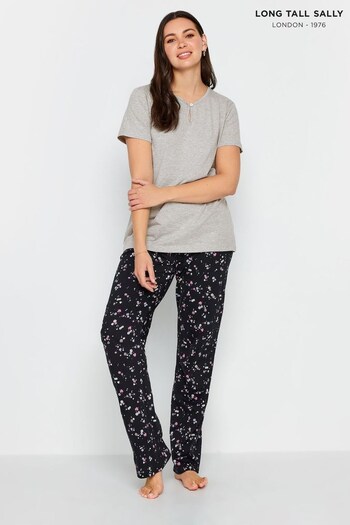 Long Tall Sally Grey Ditsy Floral Print Wide Leg Pyjama Set (514457) | £24