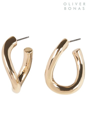 Oliver Bonas Gold Tone Aelia Warped Hoop Earrings (514776) | £16