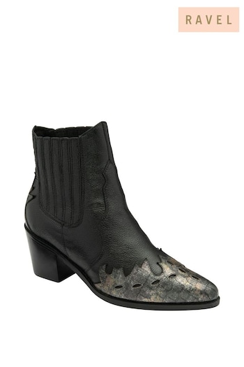 Ravel Black Leather Pull-On Ankle Boots (514878) | £90