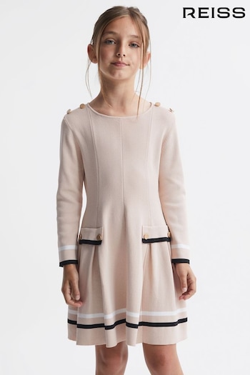 Reiss Pink Paige Senior Knitted Flared Dress (515074) | £74