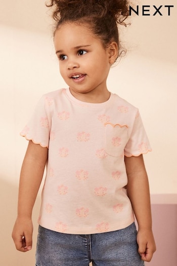 Fluro Pink Flower Short Sleeve Scallop T-Shirt (3mths-7yrs) (515119) | £4 - £6